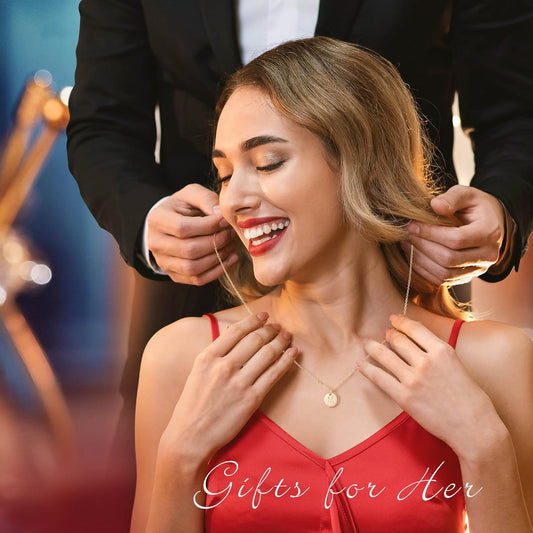 Disc Initial Necklace Gifts for Girls - 14K Gold Filled/Rose Gold/S925