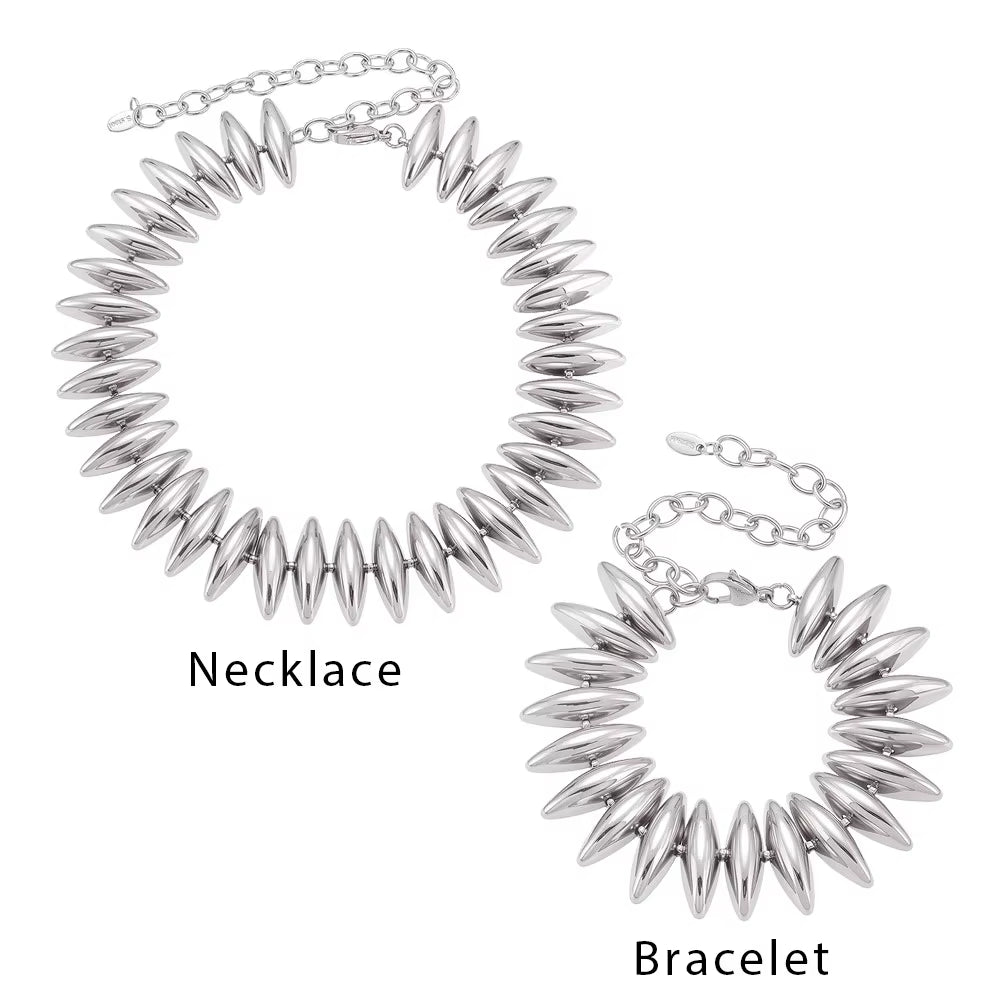 Gold Color Silver Thick Bar Chain Necklace Choker for Women Stainless Steel 18K Gold