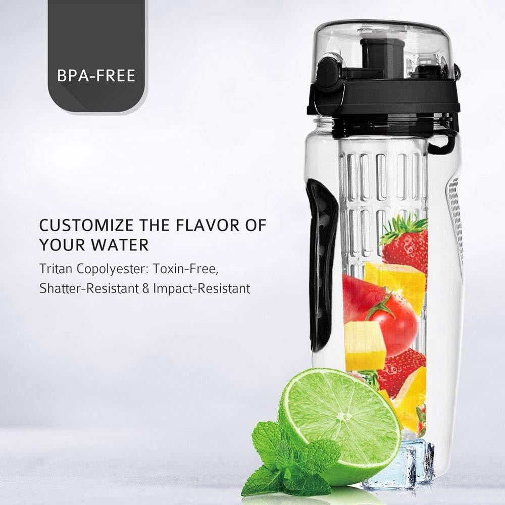 32Oz Fruit Infusing Infuser Water Bottle Water Fruit Bottle BPA Free Plastic Sport Fruit Infuser Water Bottles with Infuser Juice Shaker Drink Bottle of Water