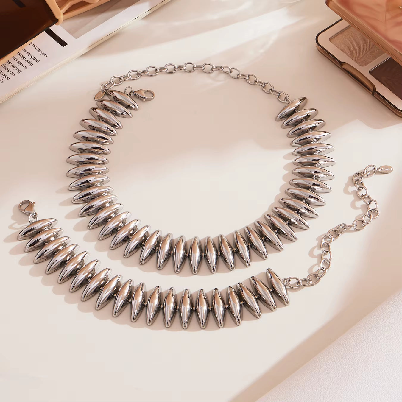 Gold Color Silver Thick Bar Chain Necklace Choker for Women Stainless Steel 18K Gold