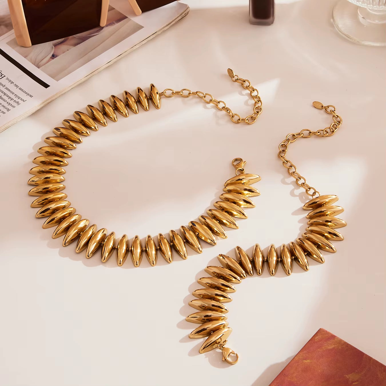 Gold Color Silver Thick Bar Chain Necklace Choker for Women Stainless Steel 18K Gold