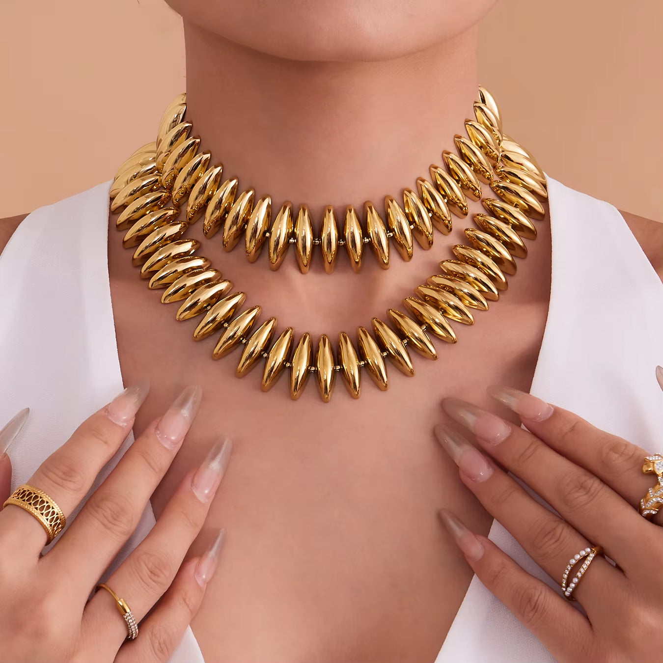 Gold Color Silver Thick Bar Chain Necklace Choker for Women Stainless Steel 18K Gold