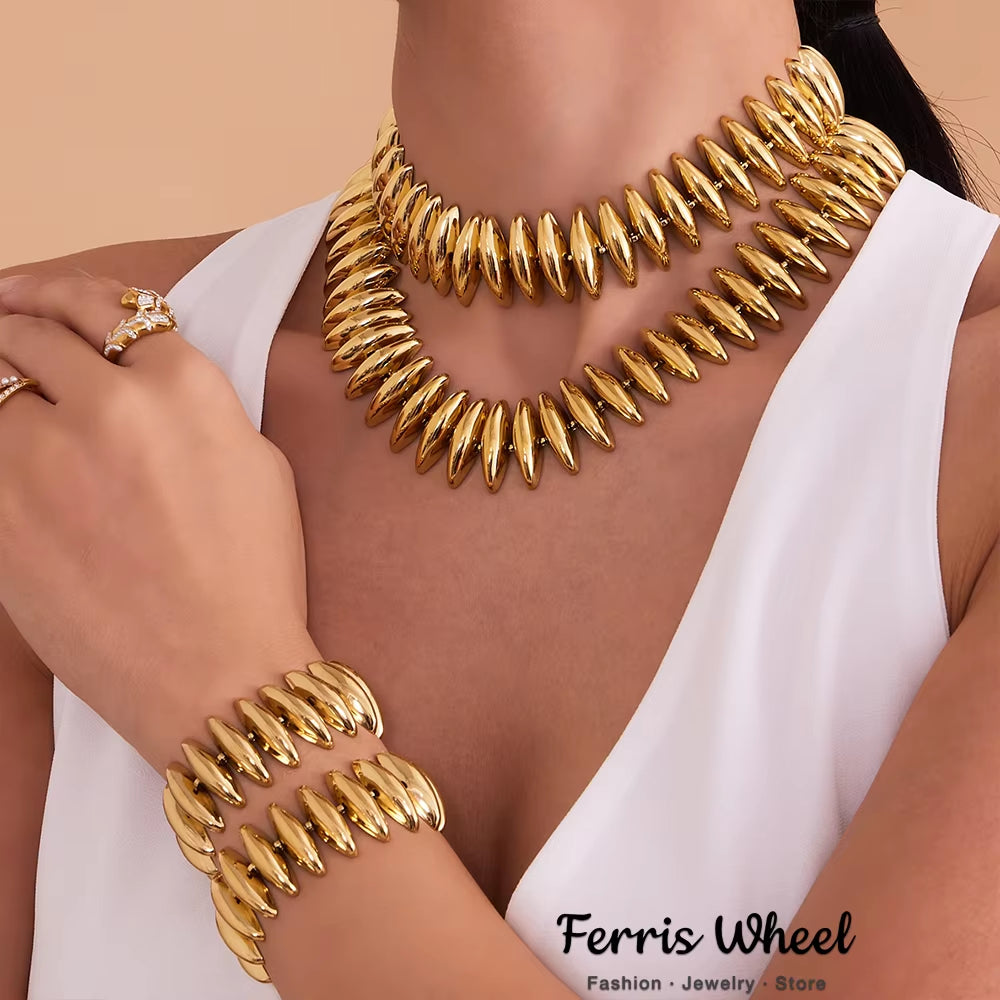 Gold Color Silver Thick Bar Chain Necklace Choker for Women Stainless Steel 18K Gold